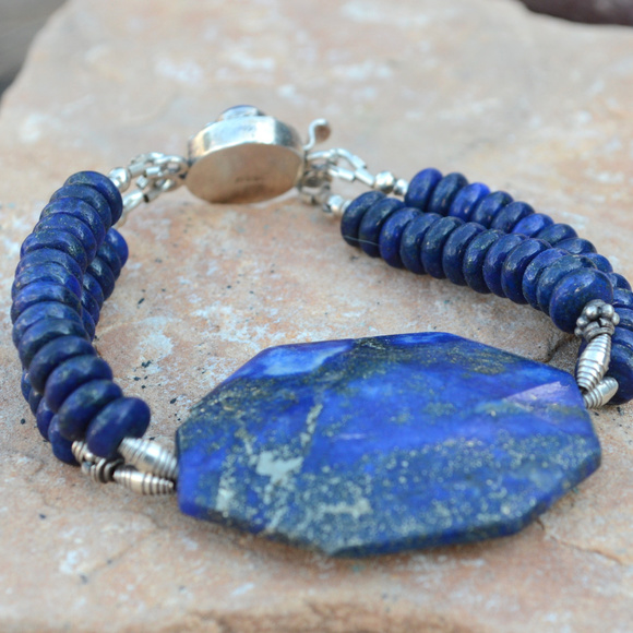 Blue Lapis Lazuli Sterling Silver 925 Bracelet - Picture 2 of 8